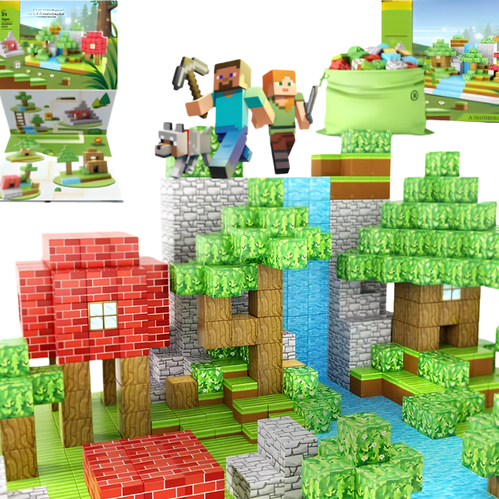 Mundo Minecraft + Minifigures de Brinde | 500PCS Magnéticas